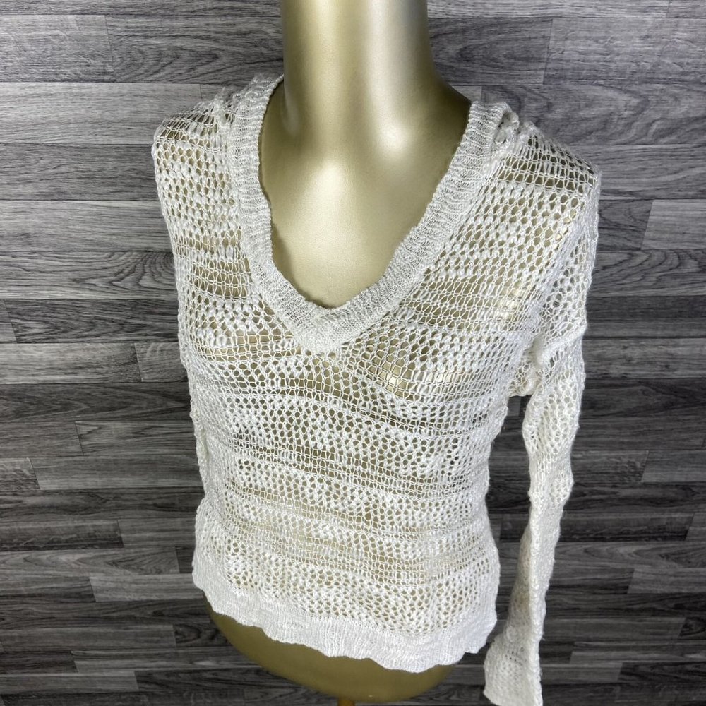 MAURICES V-Neck Long Sleeve Off White Hooded Pullover Sweater Women's Size Small